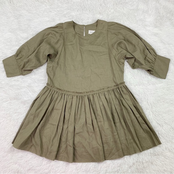R.G.Kane Stella linen mini dress in olive green ruffle hem Made in USA - Picture 3 of 12